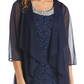 R & M Richards Women's Beaded Dress & Flyaway Jacket Blue Size 14