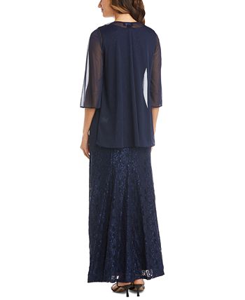 R & M Richards Women's Beaded Dress & Flyaway Jacket Blue Size 16