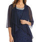 R & M Richards Women's Beaded Dress & Flyaway Jacket Blue Size 16