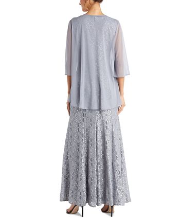R & M Richards Women's Beaded Dress & Flyaway Jacket Gray Size 16