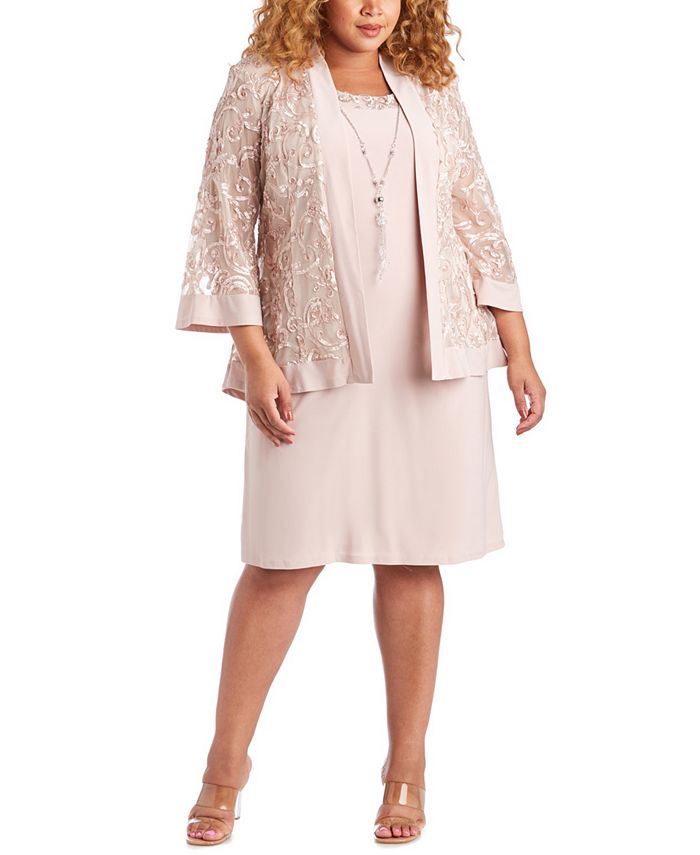 R & M Richards Women's Dress & Soutache Jacket Pink Size 16W