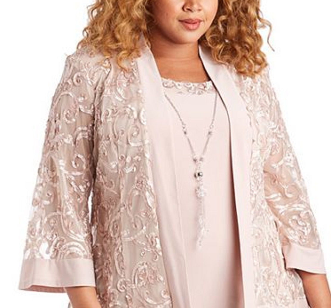 R & M Richards Women's Dress & Soutache Jacket Pink Size 18W