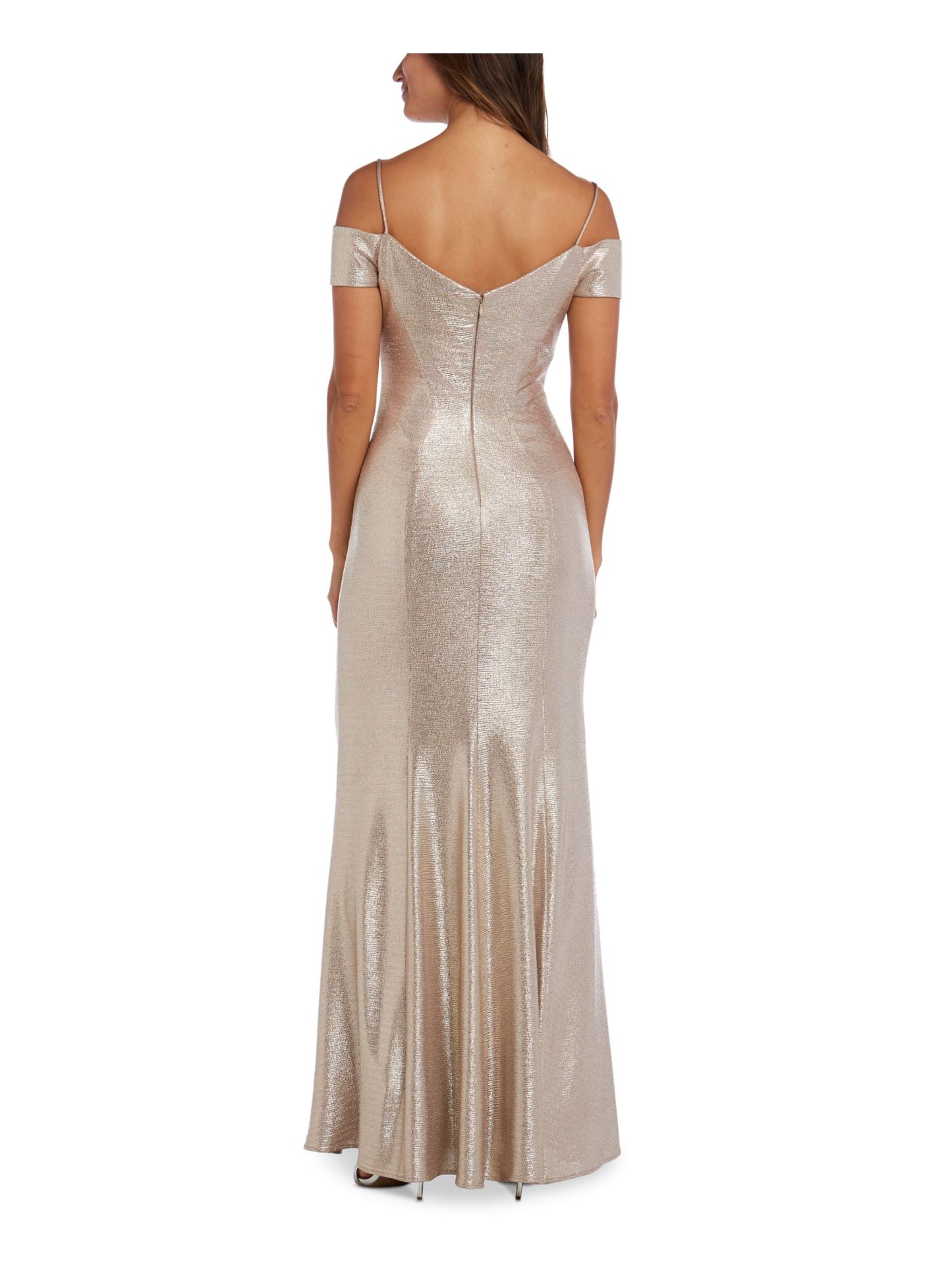 Nightway Women's Off The Shoulder Metallic Gown Brown Size 4 Petite