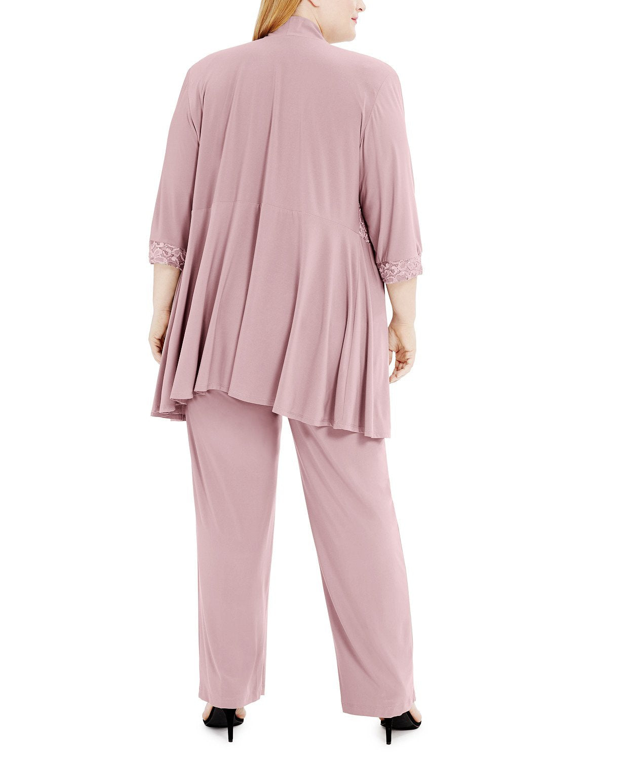 R & M Richards Women's Embellished Lace Jacket Top & Pants Pink Size 20W