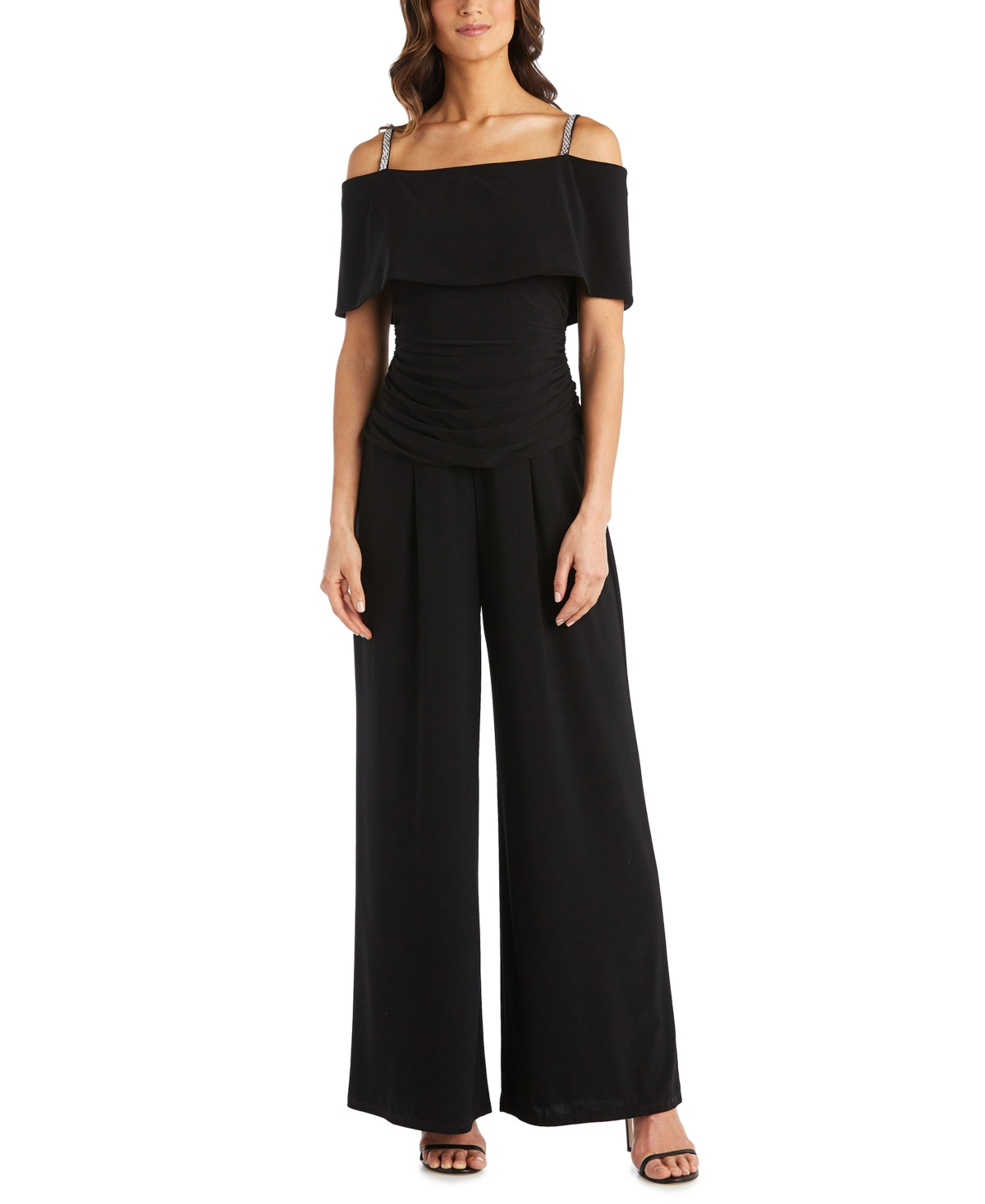 R & M Richards Women's Cold Shoulder Jumpsuit Black Size 10Petite