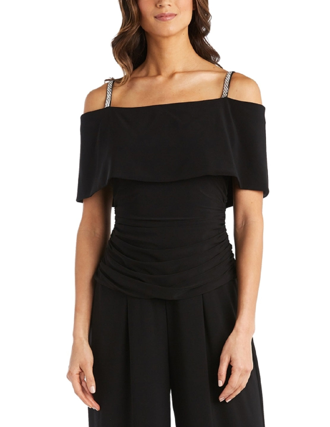 R & M Richards Women's Cold Shoulder Jumpsuit Black Size 10Petite