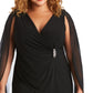 R & M Richards Women's Embellished Chiffon Cape Dress Black Size 16W