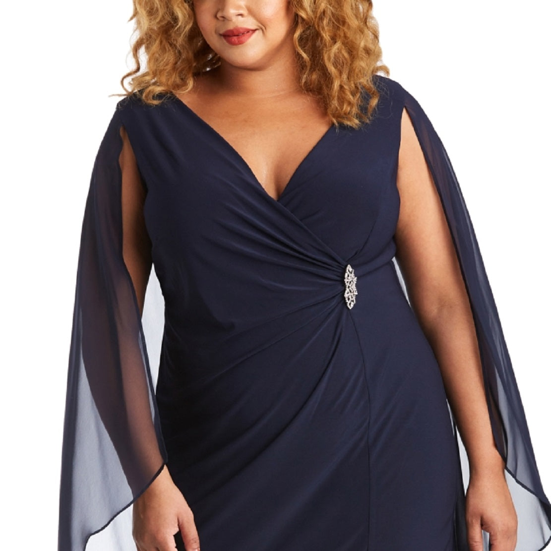 R & M Richards Women's Embellished Chiffon Cape Dress Blue Size 16W