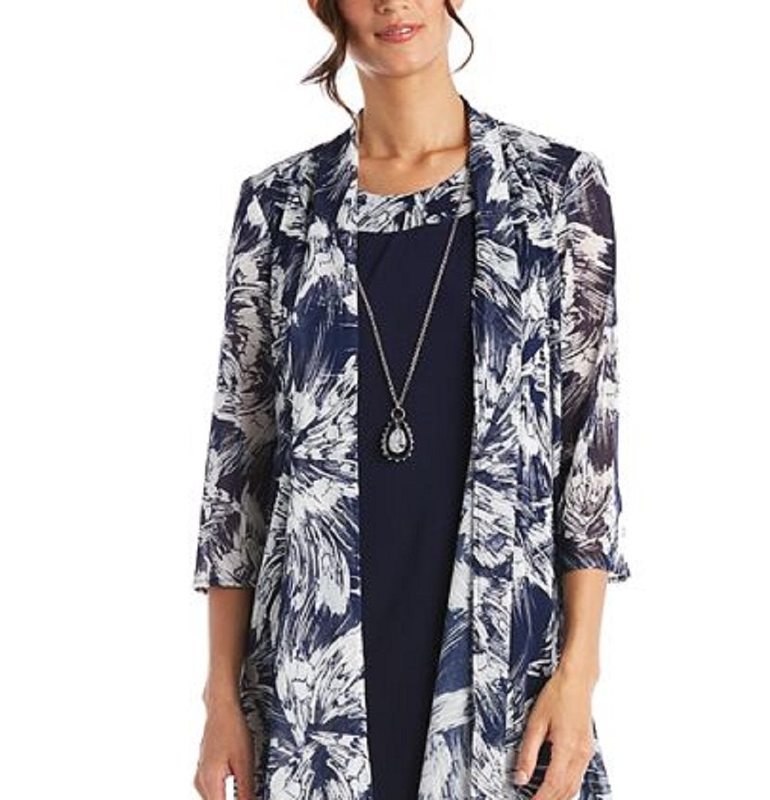 R & M Richards Women's Necklace Dress & Printed Jacket Blue Size 6