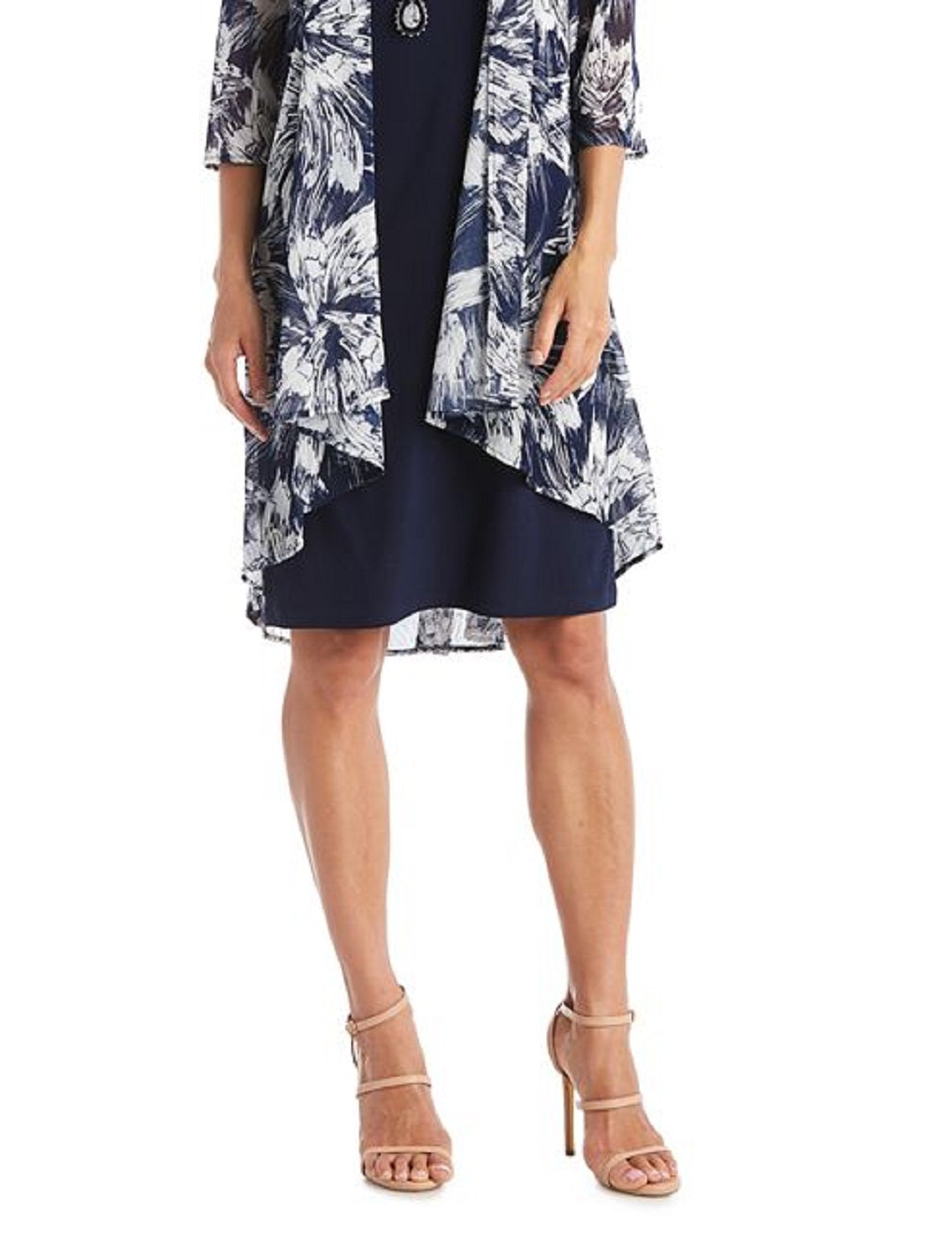 R & M Richards Women's Necklace Dress & Printed Jacket Blue Size 6