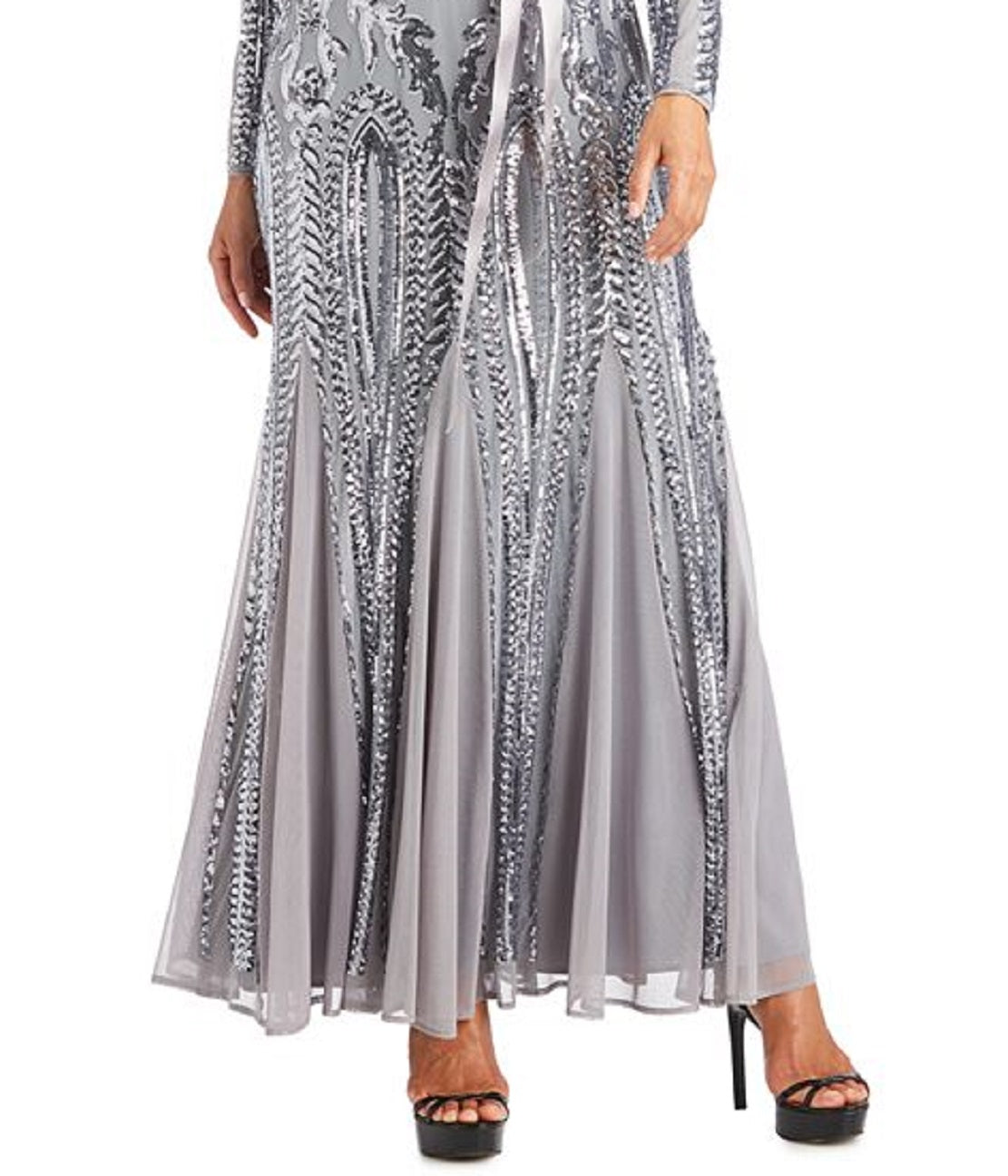 R & M Richards Women's Embellished Godet Gown Gray Size 16