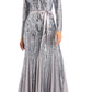 R & M Richards Women's Embellished Godet Gown Gray Size 12 Petite