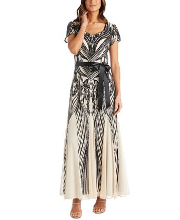 R & M Richards Women's Sequined Belted Dress Brown Size 10