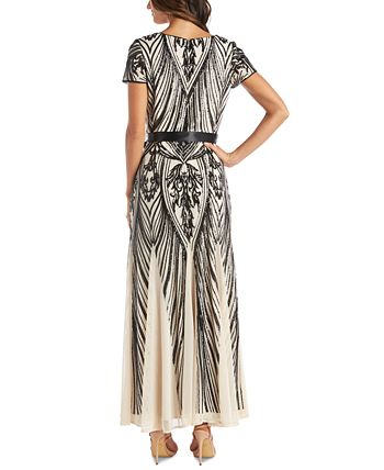 R & M Richards Women's Sequined Belted Dress Brown Size 14