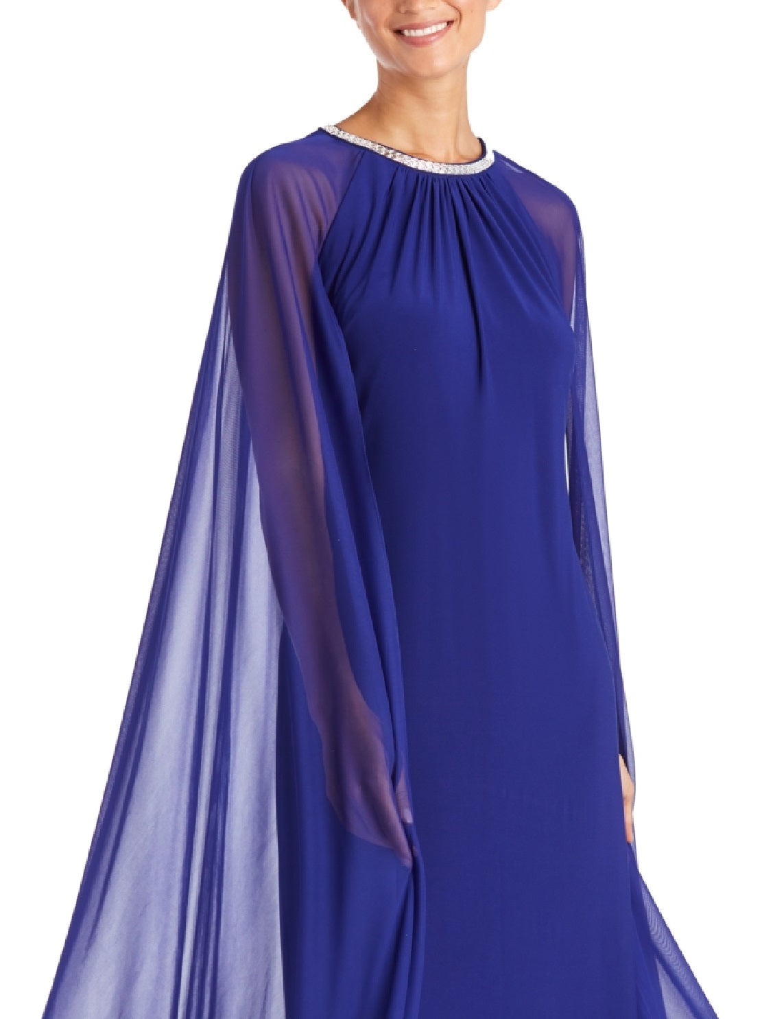 R & M Richards Women's Embellished Cape Dress Blue Size 14
