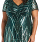 R & M Richards Women's Sequinned Beaded Long Dress Green Size 18W