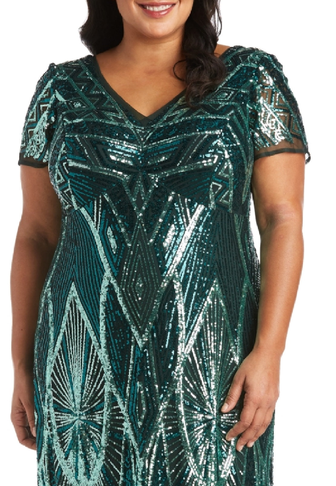 R & M Richards Women's Sequinned Beaded Long Dress Green Size 18W