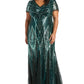 R & M Richards Women's Sequinned Beaded Long Dress Green Size 20W