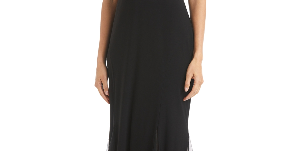 Morgan & Co. Women's Mesh Inset Mermaid Gown Black Size 6