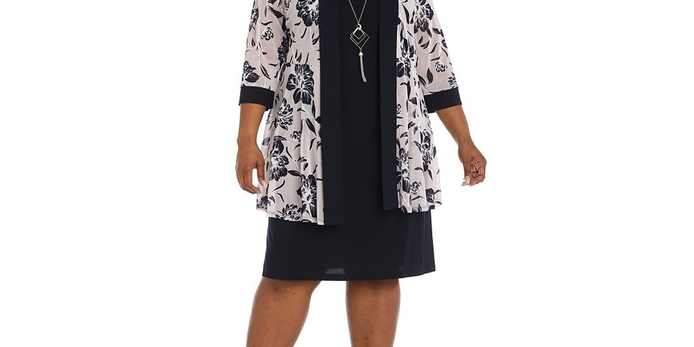 R & M Richards Women's Dress & Mesh Printed Jacket Purple Size 14W