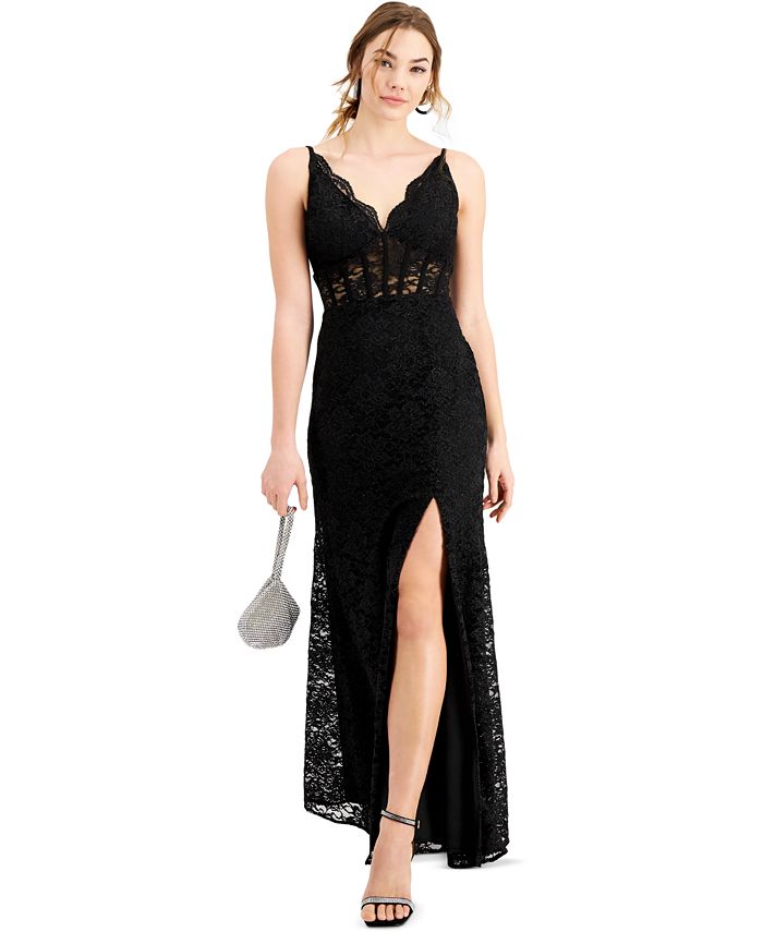 Morgan & Co. Women's Corset Lace Sleeveless Gown Black Size 5
