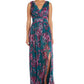 Nightway Women's Floral Print Pleated Gown Blue Size 4