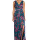 Nightway Women's Floral Print Pleated Gown Blue Size 6