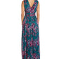 Nightway Women's Floral Print Pleated Gown Blue Size 6