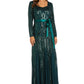 R & M Richards Women's Embellished Godet Gown Green Size 10