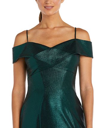 Nightway Women's Off The Shoulder Metallic Gown Gray Size 10Petite
