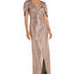 Nightway Women's Shimmer Tulip Sleeve Faux Wrap Gown Yellow Size 10
