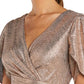 Nightway Women's Shimmer Tulip Sleeve Faux Wrap Gown Yellow Size 10