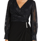 Nightway Women's Jacquard Faux Wrap Gown Black Size 4