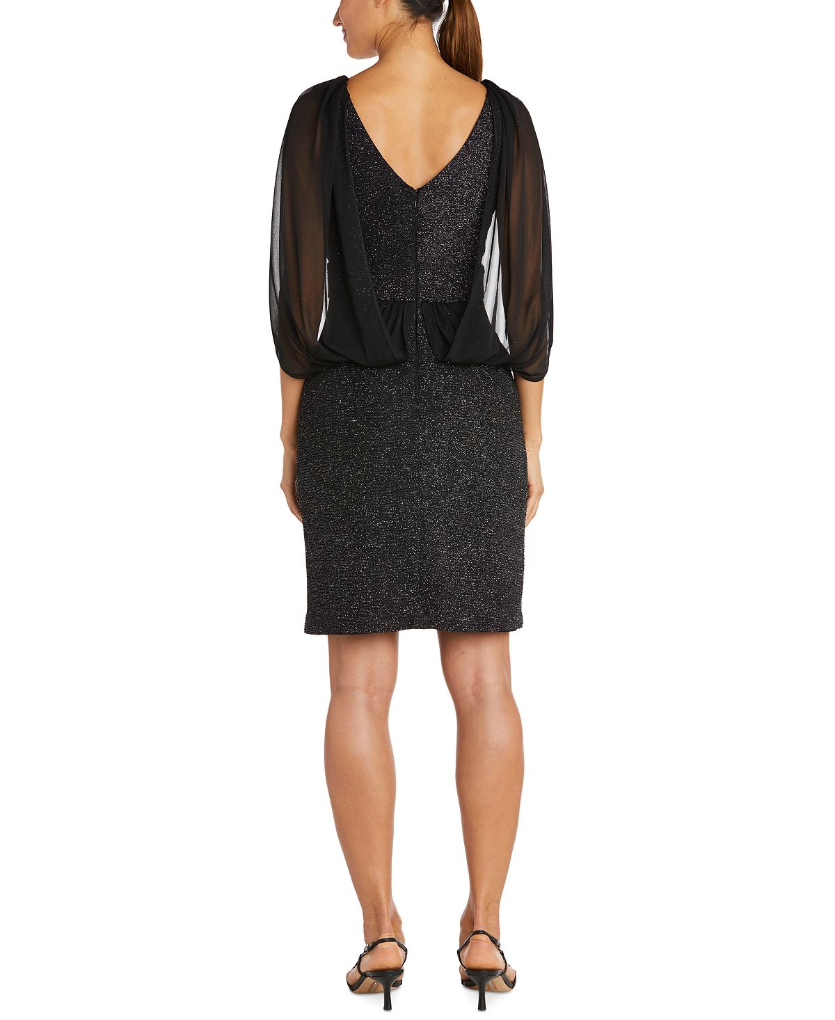 Nightway Women's Glitter Knit Capelet Dress Black Size 8