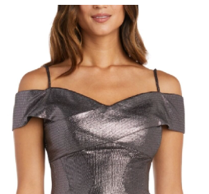 Nightway Women's Metallic Off The Shoulder Gown Gray Size 22W