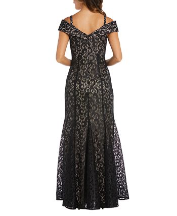 R & M Richards Women's Off The Shoulder Lace Gown Black Size 12