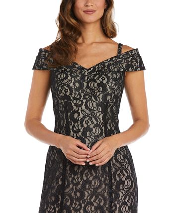 R & M Richards Women's Off The Shoulder Lace Gown Black Size 12
