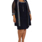 R & M Richards Men's Plus 2 Pc Glitter Trim Jacket & Necklace Dress Blue Size 20W