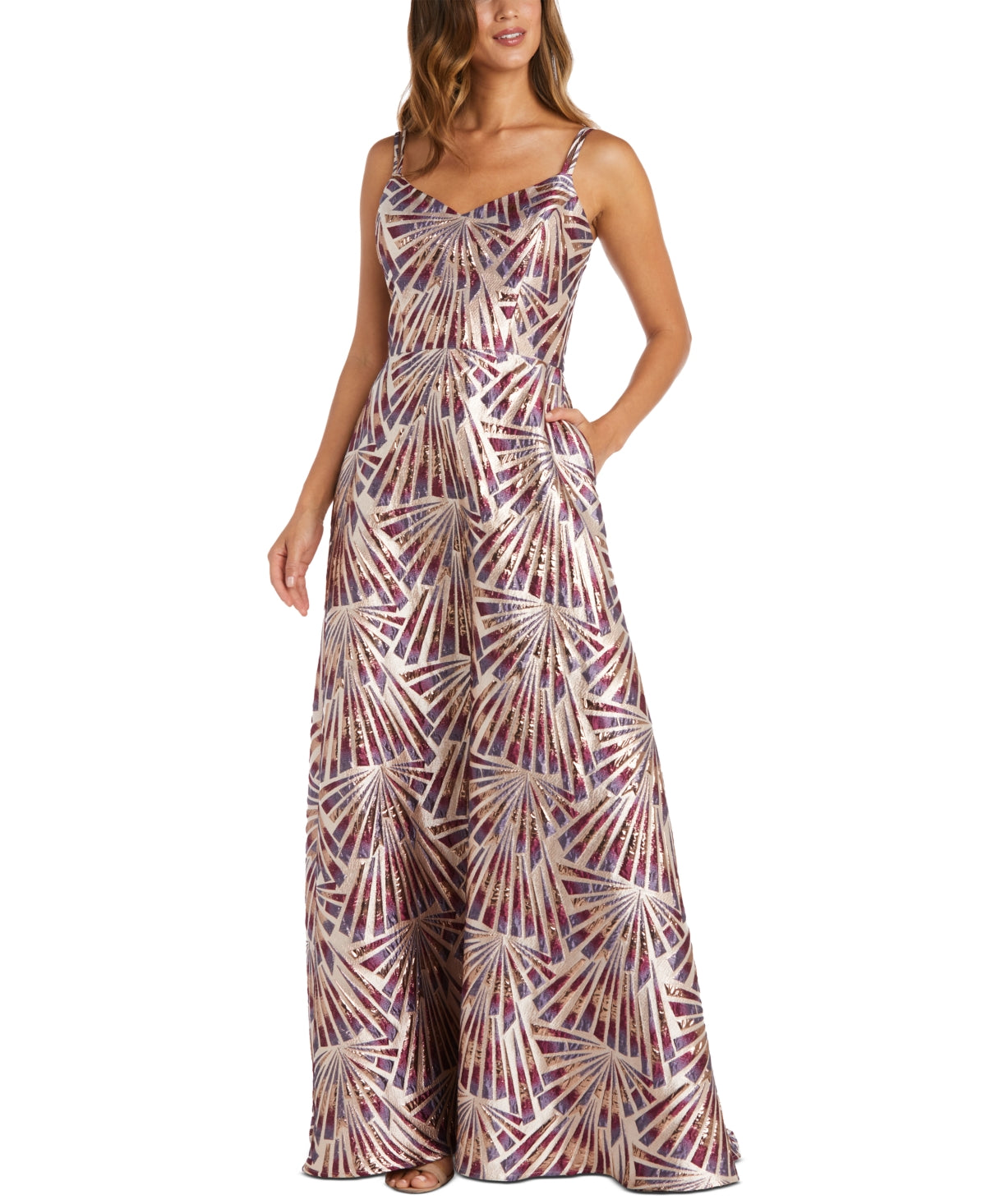 Nightway Women's Metallic Geo Print Gown Purple Size 8