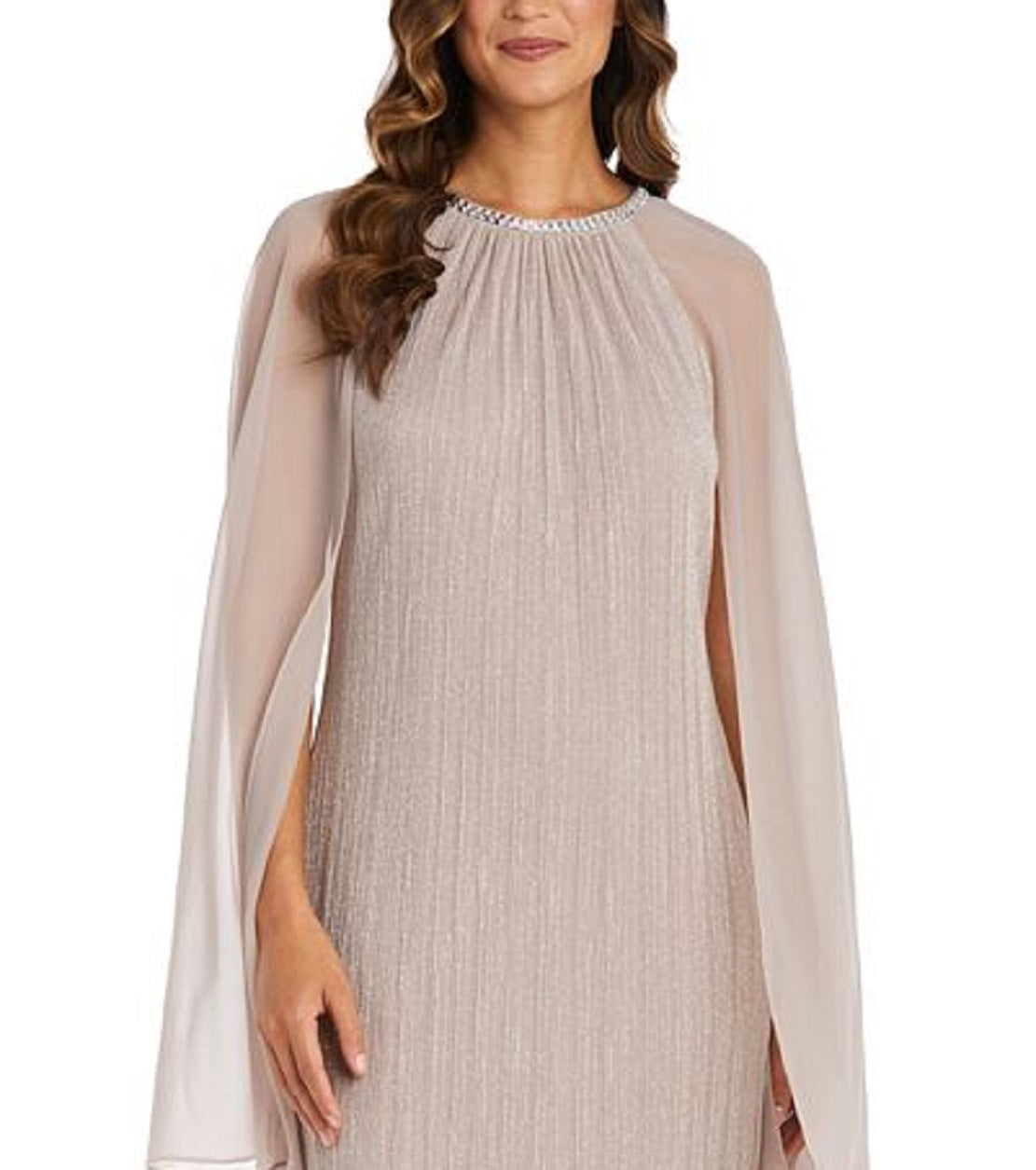 R & M Richards Women's Crinkled Metallic Cape Dress Brown Size 20W