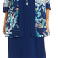 R & M Richards Women's Printed Jacket & Necklace Dress Blue Size 18W