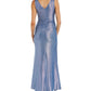 Nightway Women's Metallic Keyhole Neck Gown Blue Size 12 Petite