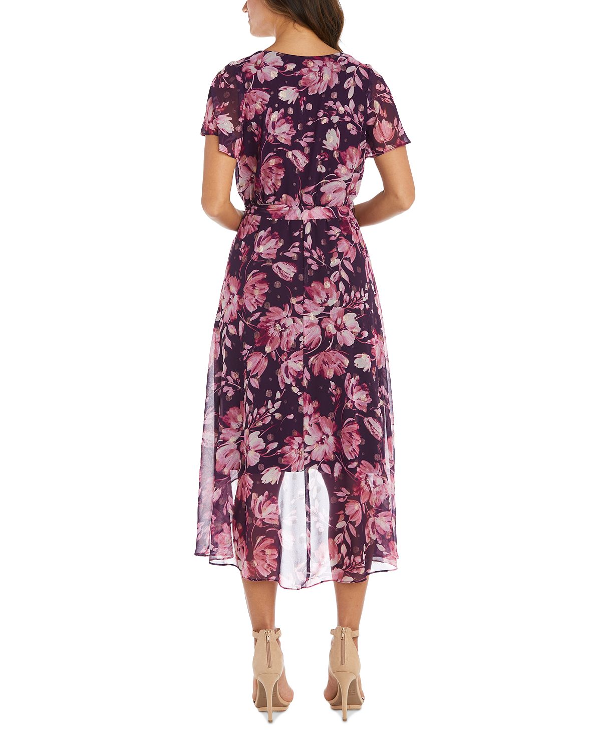 R & M Richards Women's Flutter Sleeve Faux Wrap Dress Purple Size 16W
