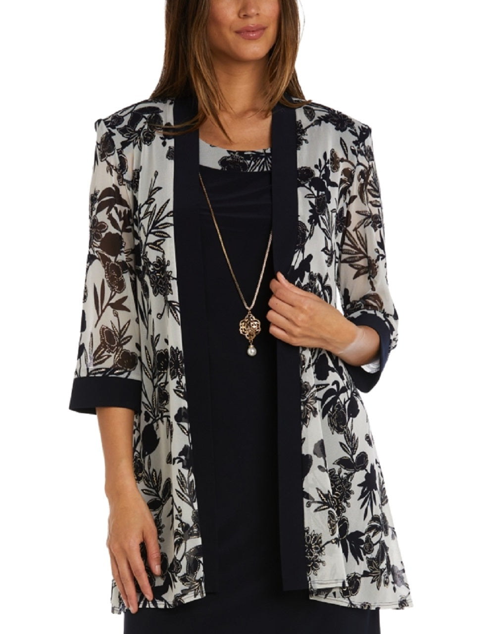 R & M Richards Women's Printed Sheath Dress Jacket Set Blue Size 6