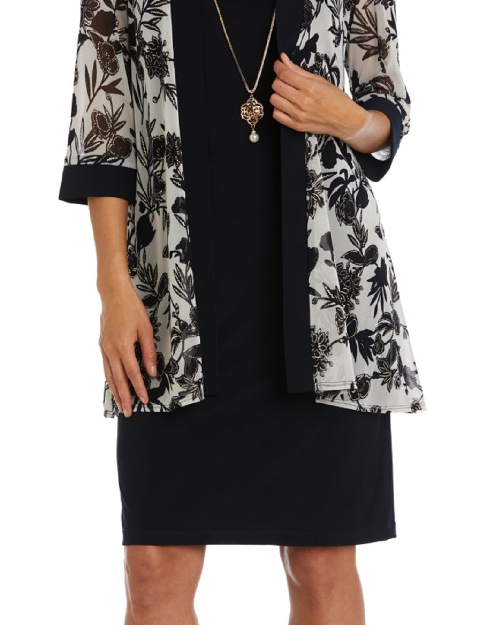 R & M Richards Women's Printed Sheath Dress Jacket Set Blue Size 6