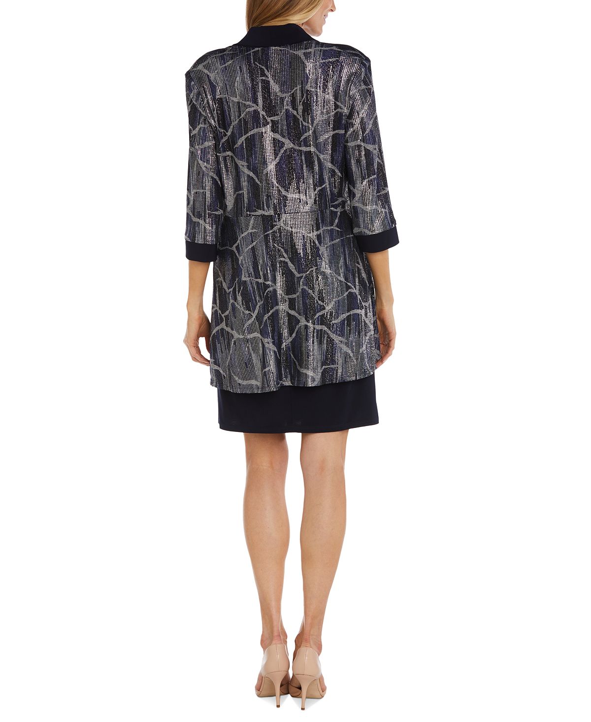 R & M Richards Women's Necklace Printed Jacket Dress Blue Size 14