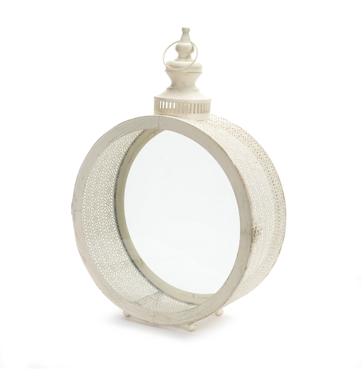 Ivory ornate metal circle lantern 22"d