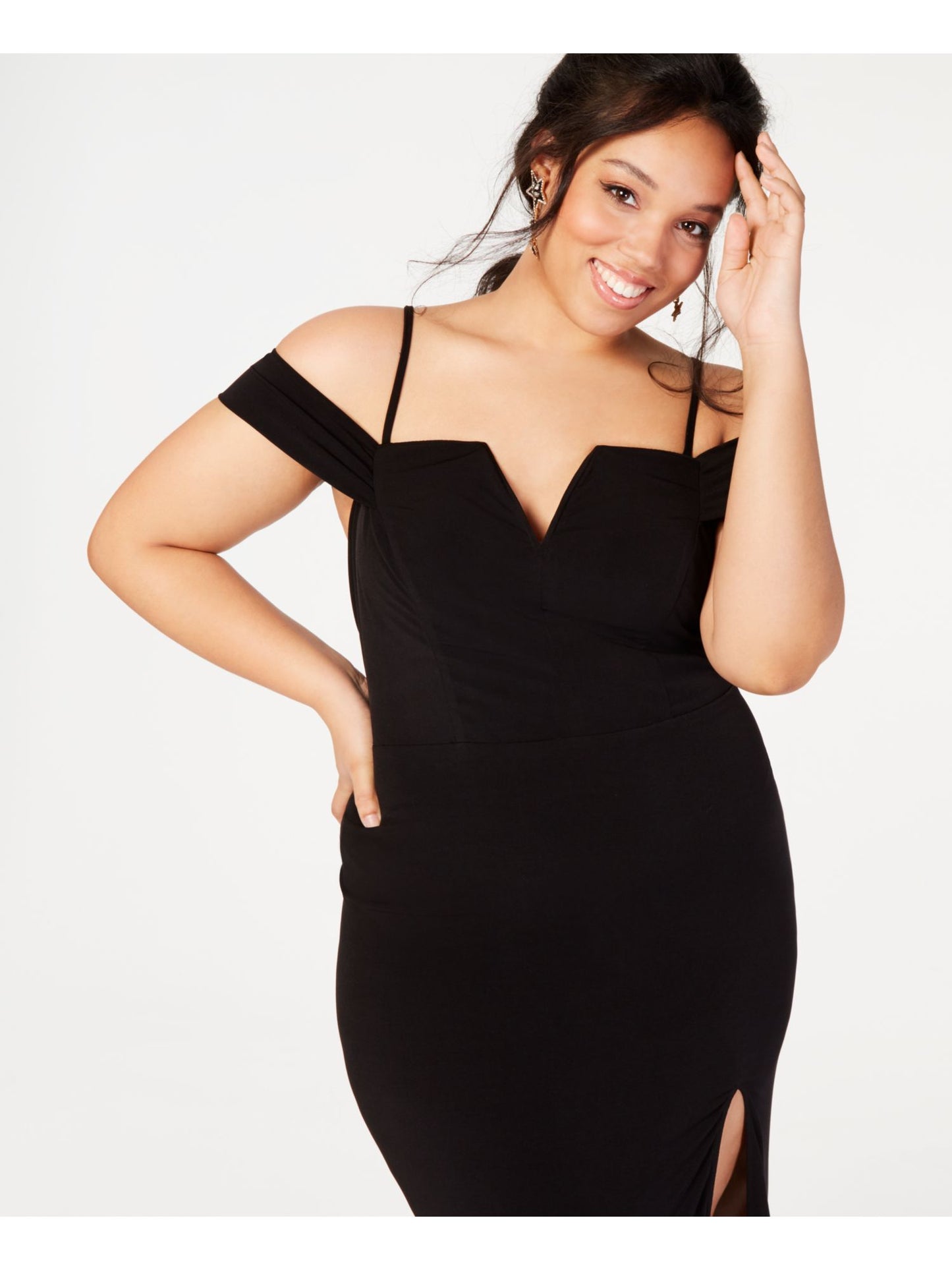 City Studios Women's Off The Shoulder Slit Gown Black Size 20W