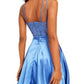 City Studios Women's Lace Spaghetti Strap V Neck Short Fit Flare Evening Dress Blue Size 5