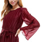 City Studios Junior's Pleated Bell Sleeve Dress Purple Size Large